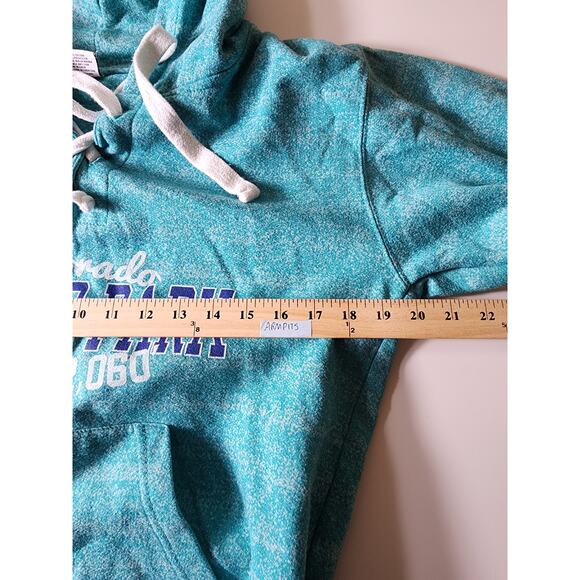 WINTER PARK COLORADO Turquoise Blue Active Thick Tie Pullover Hoodie SZ L - Picture 7 of 10